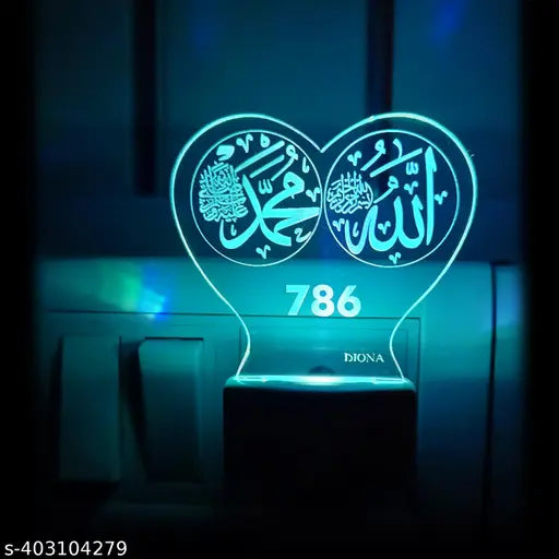 DIONA Night Lamp 786 Islam Allah Written 3D Illusion for Kids Room, Home Office Night Light 3D Illusion Multi Color Changing Light
