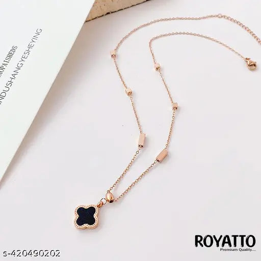 Trendy Women's Jewelry Collection: Four-Leaf  Black and White Clover Necklace, Roman Numerals , Double-Layer Titanium Steel Accessories A-04