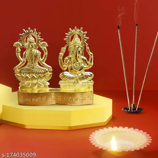 A&S Ventures Gold Plated Laxmi   Idol Showpiece,Metal Lakshmi Statue / raditional Laxmi Ganesh Idol Showpiece,Metal Lakshmi Ganesh Statue for Diwali ,Home Decor, Golden 11 cm