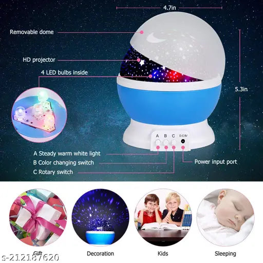 star lights Beautiful Sky Star Master 360 degree Rotating Night Projector Light / rotating Bulb with 9 modes for Kids With Night Table Lamp for Indoor Decoration During Festivals Christmas ( USB Power cable Included)