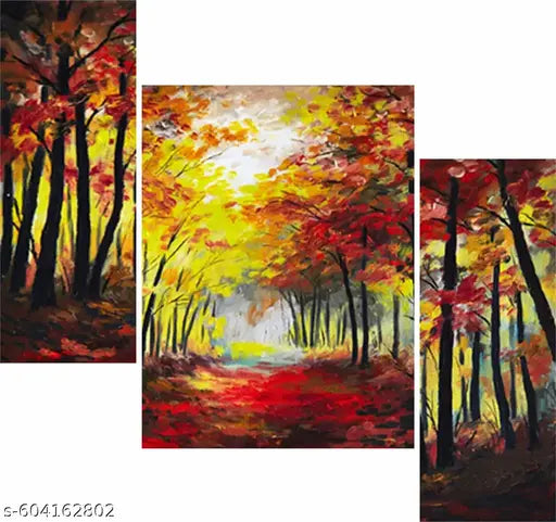 Karni Presents Nature Scenery Set of 3 Wall Painting For Home Decor | Gift Items | Photo Frame- Self Adhesive (12'Inch x 18'Inch)