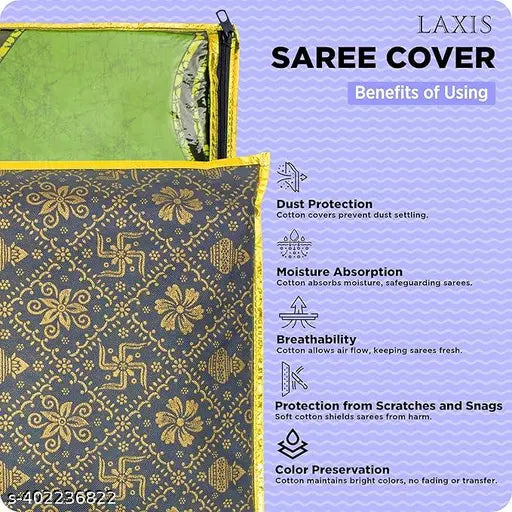Non-Woven Single Saree Cover, Saree Bags, Transparent Saree Covers with Zip for Storage, Dust & Waterproof, Wardrobe Saree Packing Covers For Wedding, Size-36x42x2 CM (Pack of 10, Royal Blue)