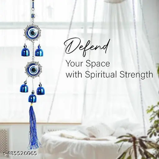5 Bell Evil Eye Wind Chime - Handcrafted Metal Charm for Home Decor, Enhances Positive Energy & Vastu, Indoor/Outdoor Use, Attracts Good Luck & Repels Negativity