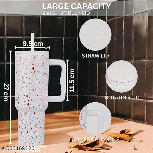 Tumbler with lid and Straw 1200ML Cup Stainless Steel Vacuum Insulated Tumbler for Water, Iced Tea or Coffee 1.2L Office Gym Travelling (40-Oz-Skin Paint)