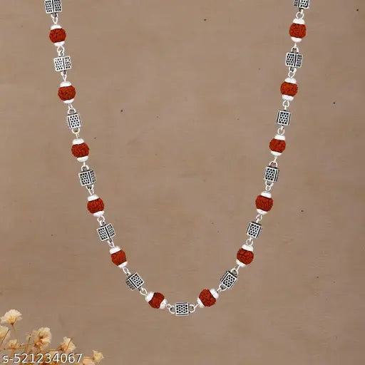 Premium Handcrafted Rudraksha & Silver Bead Chain – Spiritual & Elegant Jewelry for Men & Women
