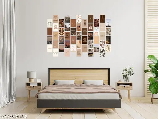 54 Peel-N-Stick Brown Aesthetic Wall Collage Kit, Girl Room Decor, Dorm Decor, Photo Collage Kit, Wall Collage- 1 Tissue Tape Included