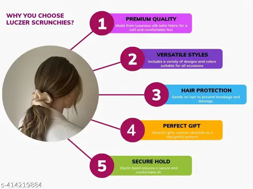 Luczer The Fashion Hub (Pack of 8) (Multicolor) Premium Silk Satin Scrunchies (Pack of 8) Rubber Rubber Band (Multicolor)