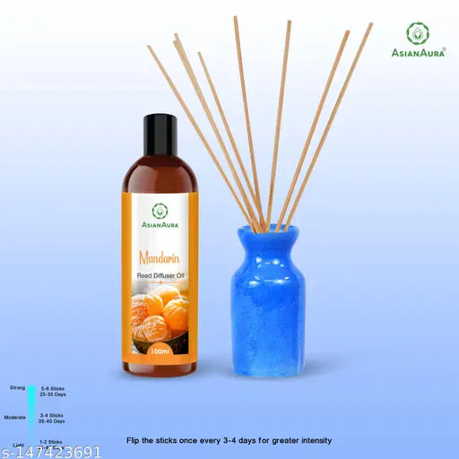 Homecraft Reed Diffuser with Ceramic Pot - Mandarin - Home Fragrances - Risk-Free - Easy to use - 100ml