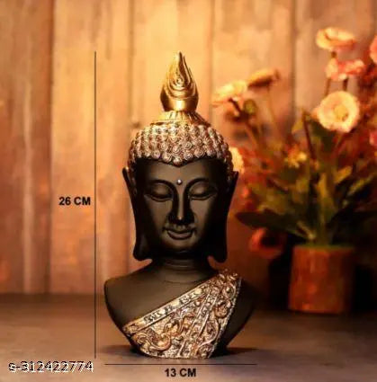 Handcrafted Buddha Home Decor Statue, Golden & Black Peace Buddha Idol for Living Room and Gift (28cm x 15cm x 12cm) Buddha Statue Decorative showpiece Items for Home Religious Idol Figurine Sculpture Spiritual Gift Decoration Indoor Outdoor Garden Desk P