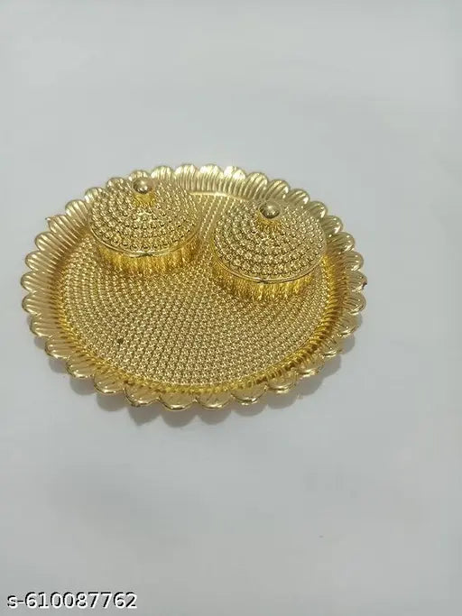 Round kankavathi, thali, Gold kankavathi Plate, Pooja Haldi Kumkum Holder, Plate, Design Kumkum Box for Puja Ethnic Plastic Holder,Engagement,Tilak 2BOX