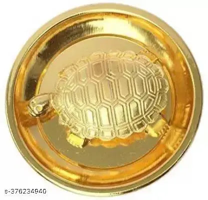 Tortoise With Water Plate For Peace Success & Prosperity For Pooja Mandir Brass Brass  (1 Pieces, Gold)