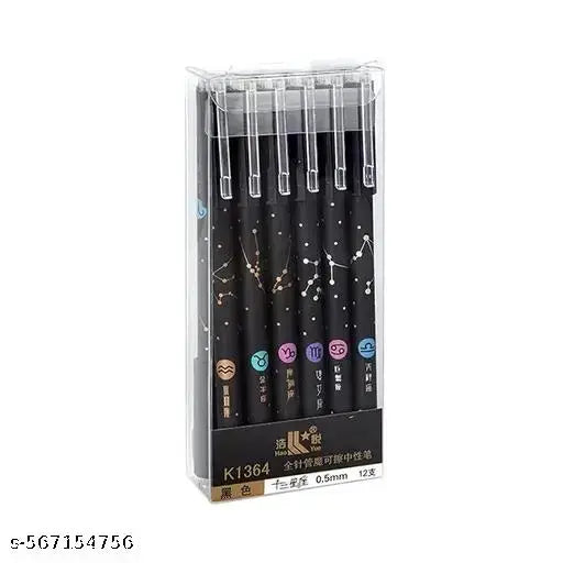 6 PIECE Erasable Constellation Star Galaxyy Printed Zodiac Gel Pens 0.5mm | Gel Blue Ink Pen Office School Stationary Supplies | Play Sudoku | Back Tip Is Eraser | Cheating Pen