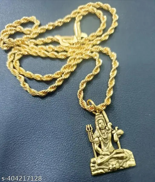 Gold Plated Vintage Look Shankar ji Mahadev Chain Pendant Locket Necklace Spiritual Jewellery for Men and Women