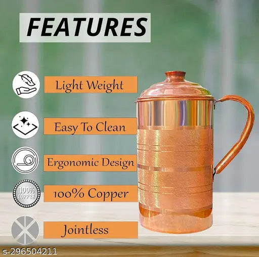 Copper Water JUG 1.5 L for Water Storage, Health Benefits, Gift Purpose