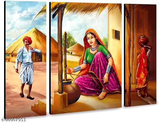 Set of 3 Rajasthani /Wall Painting For Living Room UV Textured Home Decorated Gift Item 6 MM MDF Painting 12 Inch x 18 Inch