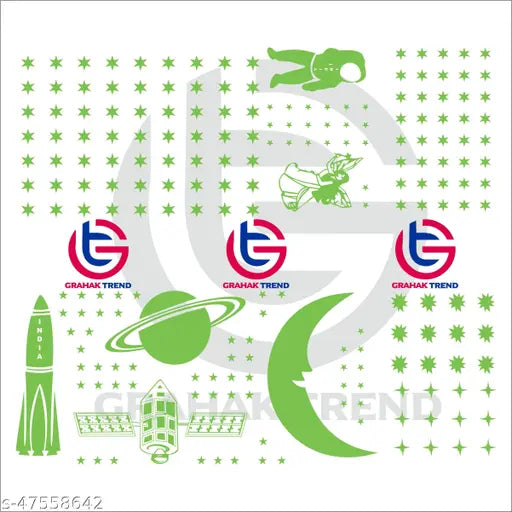 Grahak Trend Florucent Night Glowing Radium Sticker( 201 Stars Big and Small, 1 Moon,1 Rocket,1 Astronaut, 1 Farry, 1 Shuttle, 1 Planet Orbit )
