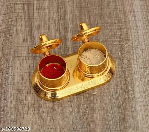 MAHAKAL ARTWARE BEAUTIFUL ROLI & RICE BOX / ROLI AKSHAT BOX/ SINDOOR DIBBI (GOLDEN FINISH)     Puja Articles