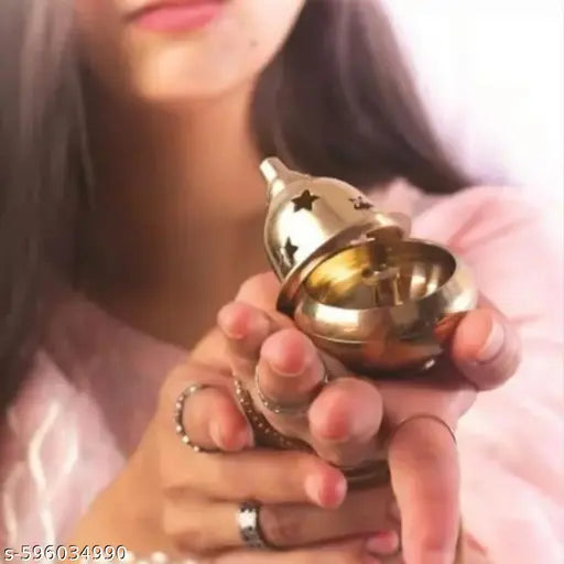 Akhand Brass Diya Round Apple Design Shape Diya for Puja Brass Deep Jyoti Oil Lamp for Home Temple Pooja Decor Gifts Pack of 1