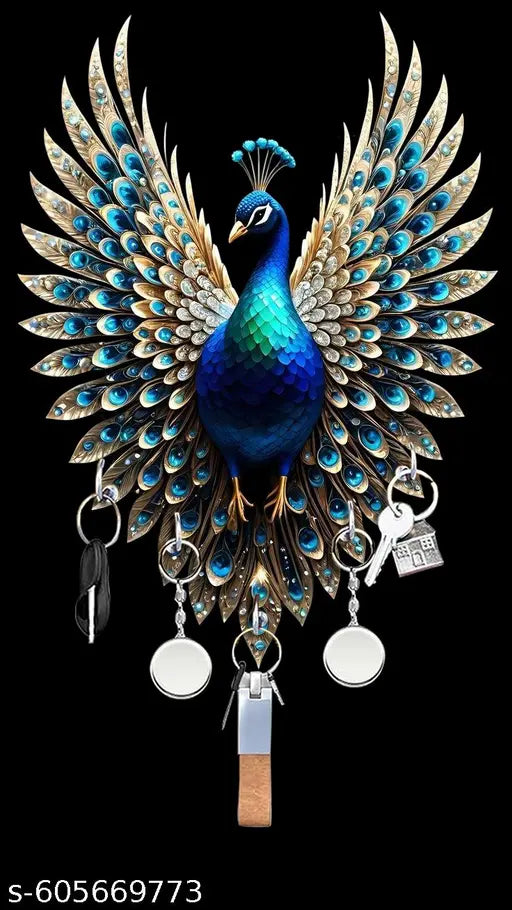 Peacock Wall Hook Organizer with Key Holders – Elegant Home Decor by Balaji Crafts