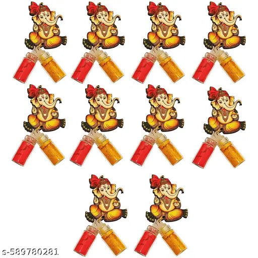 Sri Yagnaa's Ganesh Design MDF Pasupu Kumkum (Pack of 10) - Haldi Kumkum for Return Gifting - Return Gifting Pasupu Kumkum - MDF Haldi Kumkum Gifting - Pasupu Kumkum for Thamboolam - MDF Pasupu Kumkum Return Gifting - Handicrafted Pasupu Kumkum
