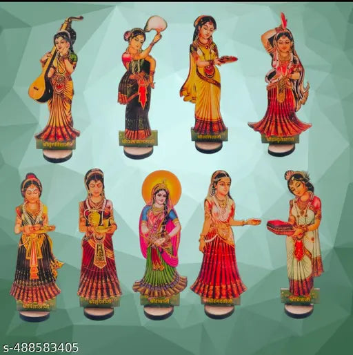 Radharani ji Brij Sugandha Laddu Gopal Wooden ASHT Sakhi Set Shree Mati Radha Rani with ASHT Sakhi for Pooja, Decoration & Gift by The Kanha Store