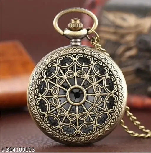Designer Spider Web Green Metal Pocket Chain Watch