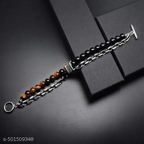 AJS Bracelet For Men Beads Mens Jewellery Stylish Charm Tiger Eye's Stone Adjustable Chain Bracelet For Men Boys Accessories For Men Valentine Gift For Boys Anniversary Gift for Husband