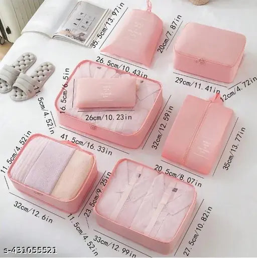 ( Multicolor) Travel Organizer 7 in 1 Travel Laundry Cosmetics Luggage Packing Organizers Set Makeup Bags Organizer Packing Cubes with Shoe Bag for travel, Nylon