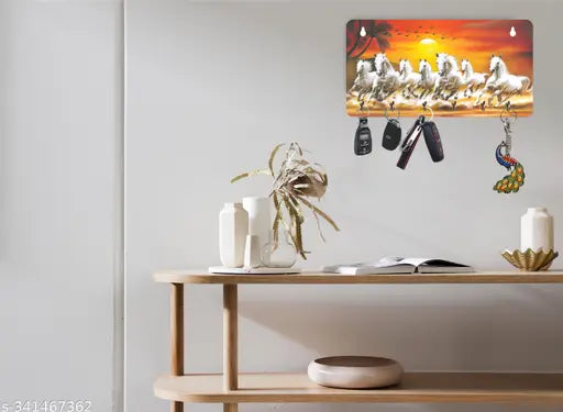 Wallfly 7 Horse Vastu 6 Hooks Wooden Key Holder