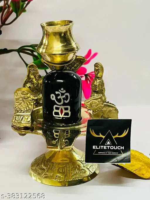 .ELITETOUCH. Brass Shiva Lingam Abhishek Patra with Trishul and Nag For Sawan | Shivratri Pooja Items | Shivling Showpiece | Shivlingam | Shivling | Shiv Parivar | Black Marble stone Shivling | Idol & Figurines.