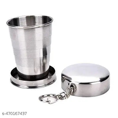 Folding Stainless Steel Water Glass for Picnic Outdoor/Indoor, Water Tumbler Cup with Keychain for Lassi Lemonade Juice Milk Cold Drinks Beverage Drinking Tumbler (75ml)