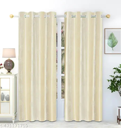 MSD Decor Hub Premium Tree Punching Heavy Long Crush Polyester Floral Long Door Curtains for Living Room Bedroom and Office, 7 Feet,CREAM