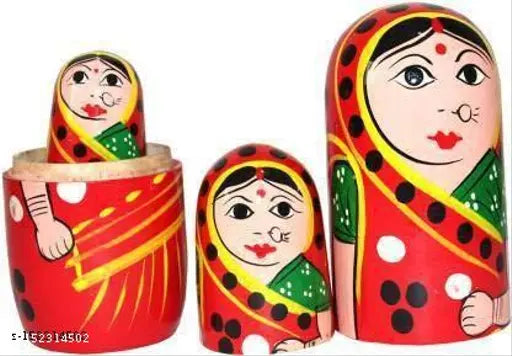 India Kids Handmade Hand Painted Cute Wooden Indian Women Nesting Dolls - Set of 5 Gifts
