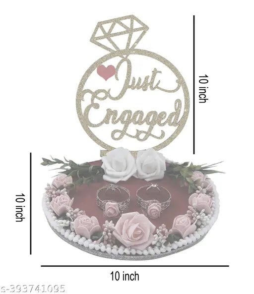 Handmade Classic Engagement Ring Platter with Flower Decoration (8x8x8 Inches) | Wooden Ring Holder Tray | Wooden Ring Holder with Flowers | Ring Platter | Ring Tray | Engagement Ring Holder