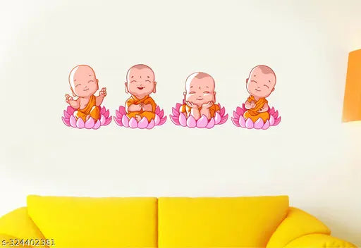 Buddha Cute Baby Monk –Meditation- Warm Welcome - Wall Sticker Self Adhesive Sticker (Pack of 1)