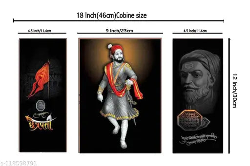 WALLSTOXX Modern Art Chhatrapati Shivaji Maharaj Set of 3 Wall Painting For Living Room Home Decorated Office Hotel Gift Item 12 Inch * 18 Inch Painting