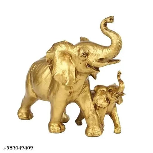 ADDY ART'S WORLD Golden Elephant Showpiece with Baby Elephant Home Decoration for Home & Living Room