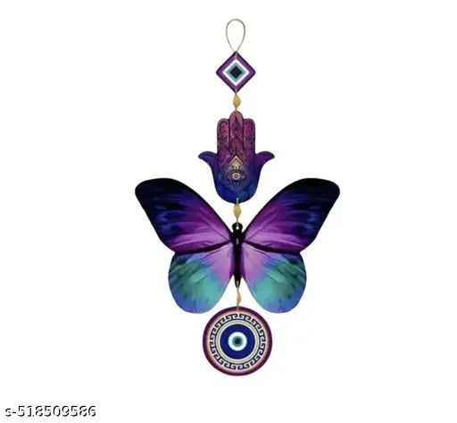 Butterfly Evil Eye Wall Hanging | Hamsa Hand & Nazar Battu Wooden Décor | Spiritual Protection & Aesthetic Home Decoration | Wall Hanging for Home & Office