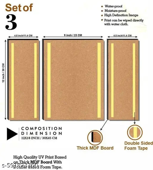 Beautiful Scenery for Wall Decoration Digital Reprint 18x12 inches (Set of 3)