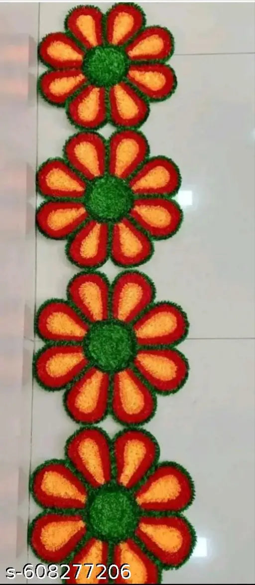 Readymade Floral Rangoli Mat with Decorative Diya Holders  for festivals  Red and Yellow colour
