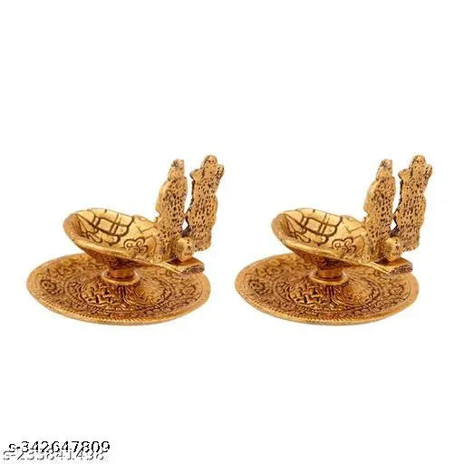 Haridwar Trends Laxmi Ganesh Diya For PoojaTable Set (pack of 2 Height: 3 inch), Laxmi Ganesh Murti, Laxmi Ganesha Idol for Diwali, Lakshmi Ganesh, Metal Laxmi Ganesh Statue, Diwali Special Laxmi & Ganesh Murti Sculpture Statue