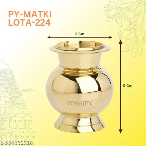 Brass Kalash (Heavy) - Sacred Hindu Water Pot for Puja, Home Decor, Wedding, Festivals, Daily Worship, and Spiritual Rituals