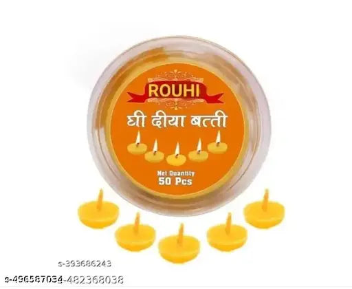 Pure Ghee Diya batti 50 pcs set for Puja Pure Cow Ghee Diya Wax Free Terracotta Clay Diya Batti Upto 30 Minutes Burn Time Pack of 50