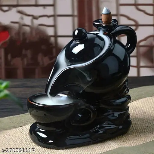 Ketli Smoke Fountain with 10 Free Smoke Backflow Scented Cones / Tea Pot Shaped Backflow Insence Burners for Home Decor / Pooja (14 cm )
