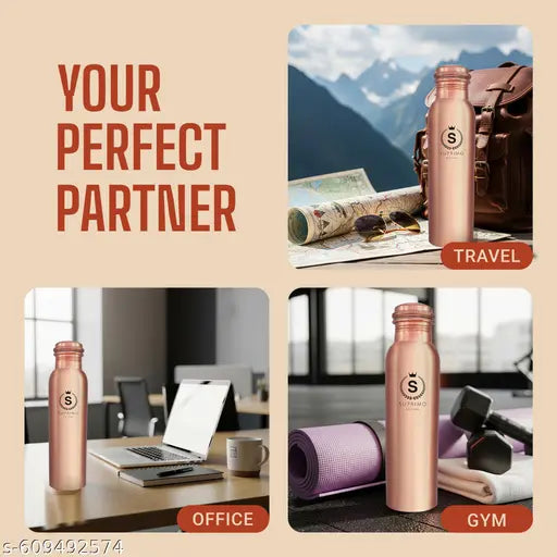 SUPRIMO Copper Water Bottle 1050 ml | Pure Copper | Natural Alkaline Health Benefits | Leak Proof Screw Cap | Eco-Friendly & Durable (Pack of 2)