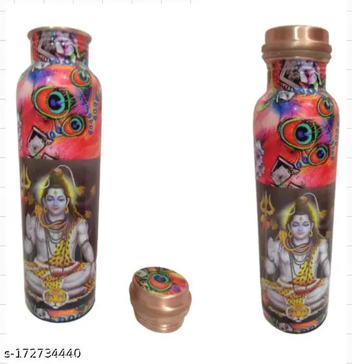 Wholesale b2b offer set of 6 shivji ganeshji digital printed pure copper bottles. AYURVEDACOPPER Pure Copper Bottle for Water 1 Litre Dirt Proof Leak Proof and Joint Less Ayurveda and Yoga Health Benefits Water Bottle