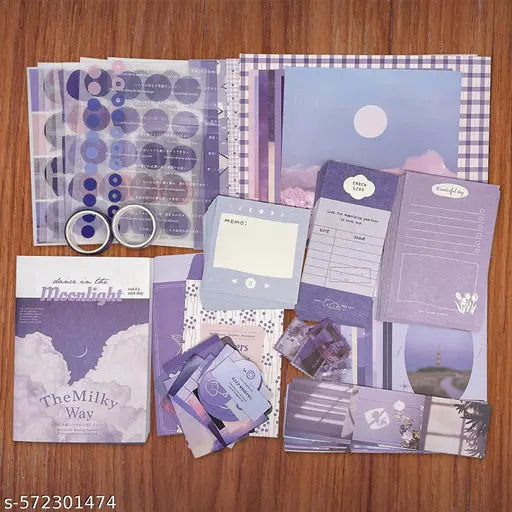 346pcs | Vintage Aesthetic Scrapbook Kit | Supplies Kit with A6 Grid Notebook, Washi Tape, Stickers, Scrapbook Paper, Envelopes, Journaling Cards, and Decorative Stamps (Letter From The Moon,Purple)