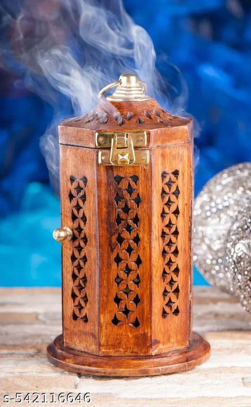 Premium Carved Wooden Incense Burner | Antique Finish Dhoop Box | Fragrance Diffuser