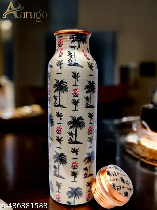 Aarugo Pure Copper Bottle, Tree Printed Engraved & Antique Design, No Joint, 100% Pure Copper Bottle, Copper Bottle for Water 1 Liter