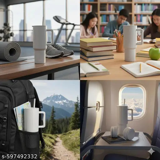 1200 ml Stainless Steel Insulated Tumbler, Water Mug with Spill-Proof Lid and Straw, Hot and Cold Tumbler, Iced Coffee Cup, Water Bottle (40 oz, White )